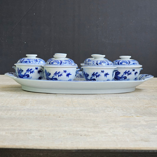 Creil et Montereau pots a creme azul y blanco