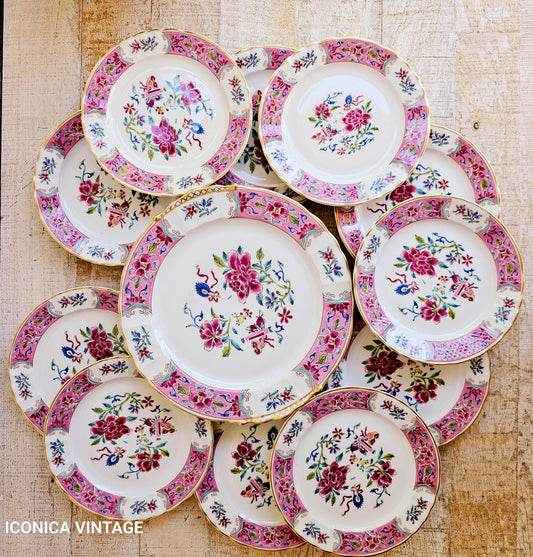 Juego de postre porcelana de limoges Bernardaud policromado rosa 