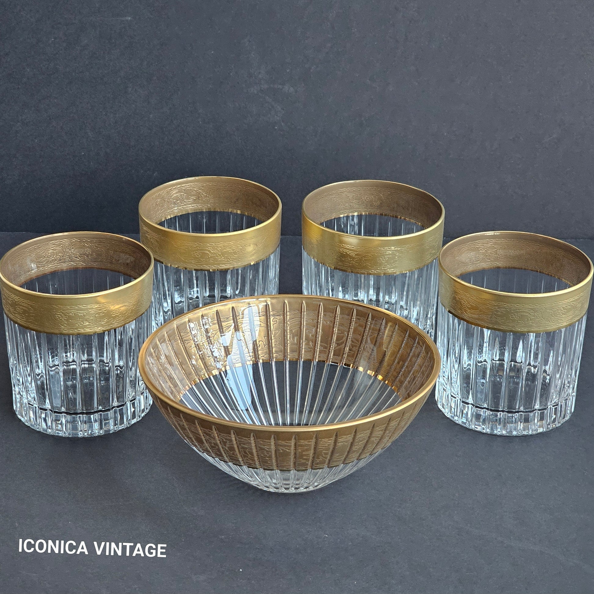 Juego de whisky de cristal tallado de Murano y oro incrustado