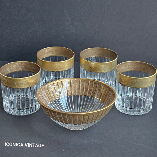 Juego de whisky de cristal tallado de Murano y oro incrustado