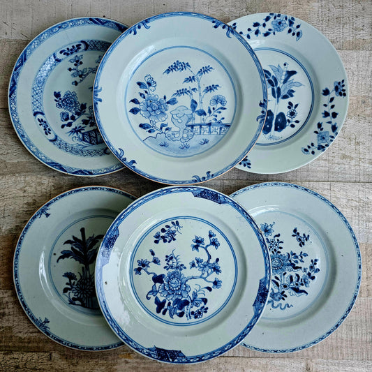 coleccion seis platos antiguos chinos decorados en azul