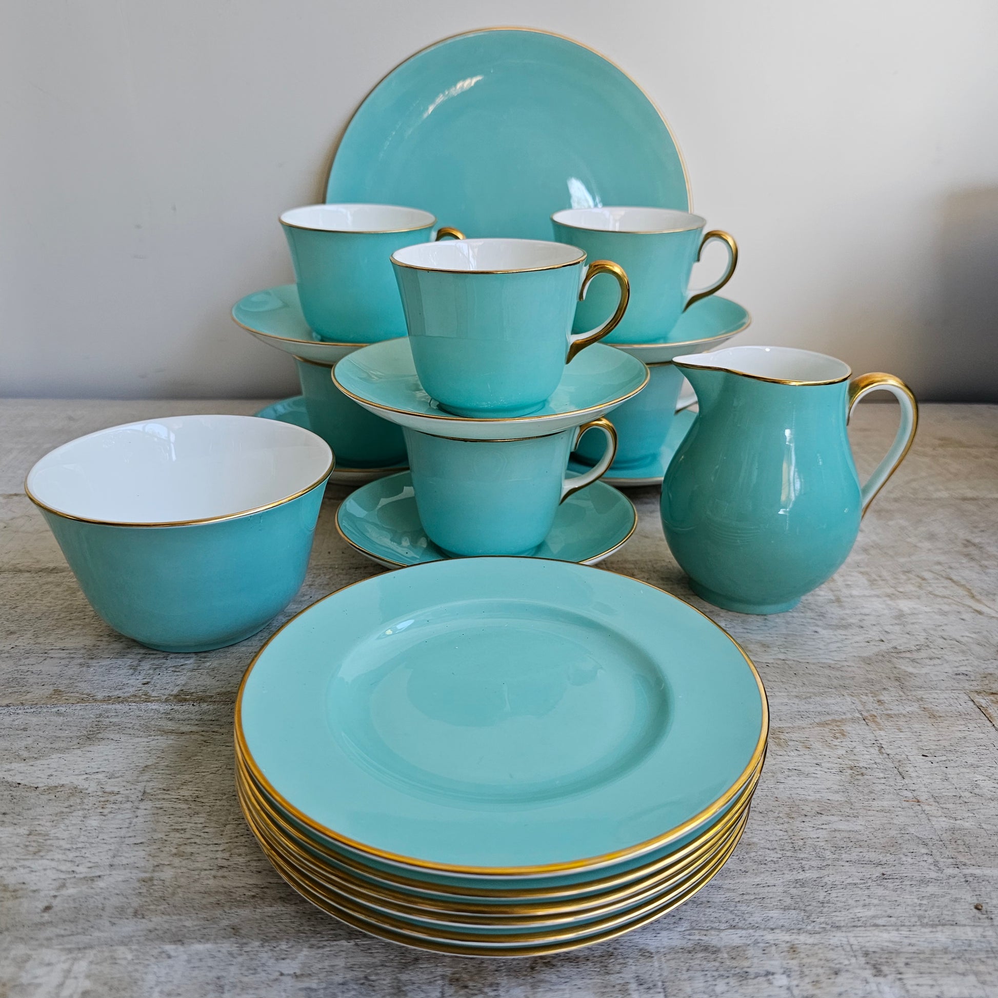 juego de café Wedgwood turquesa y oro