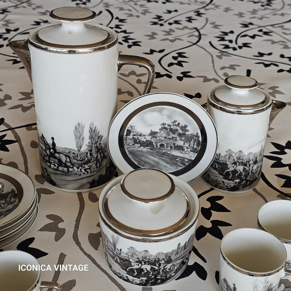 juego de cafe de porcelana de limoges caza