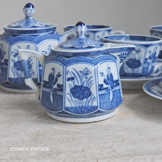juego de cafe oriental azul y blanco