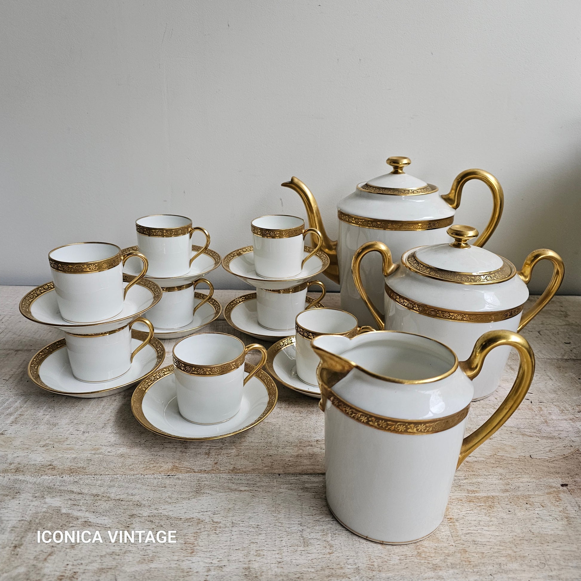 juego de cafe porcelana de Limoges DRB oro