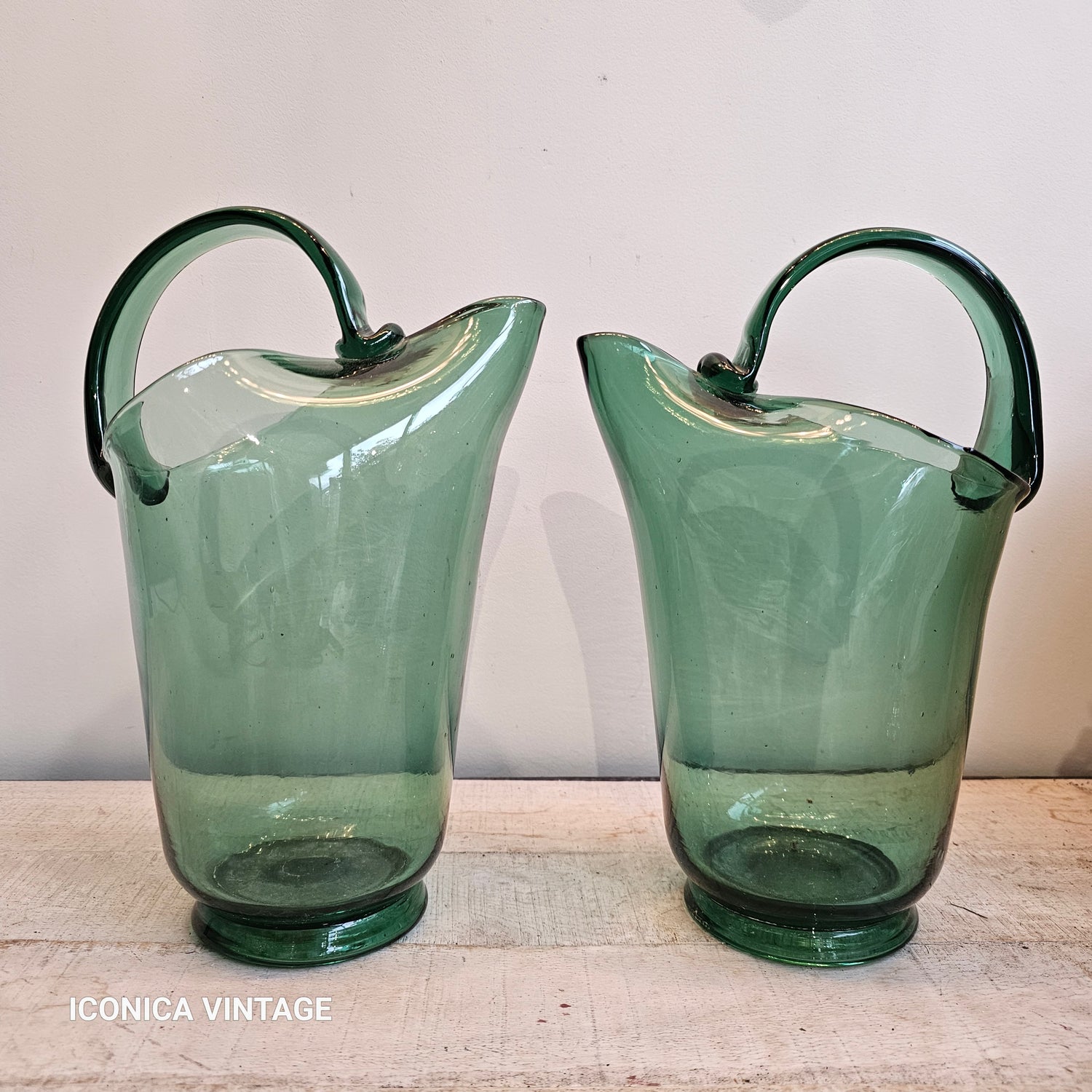 pareja de jarras cristal verde francesas artesanales