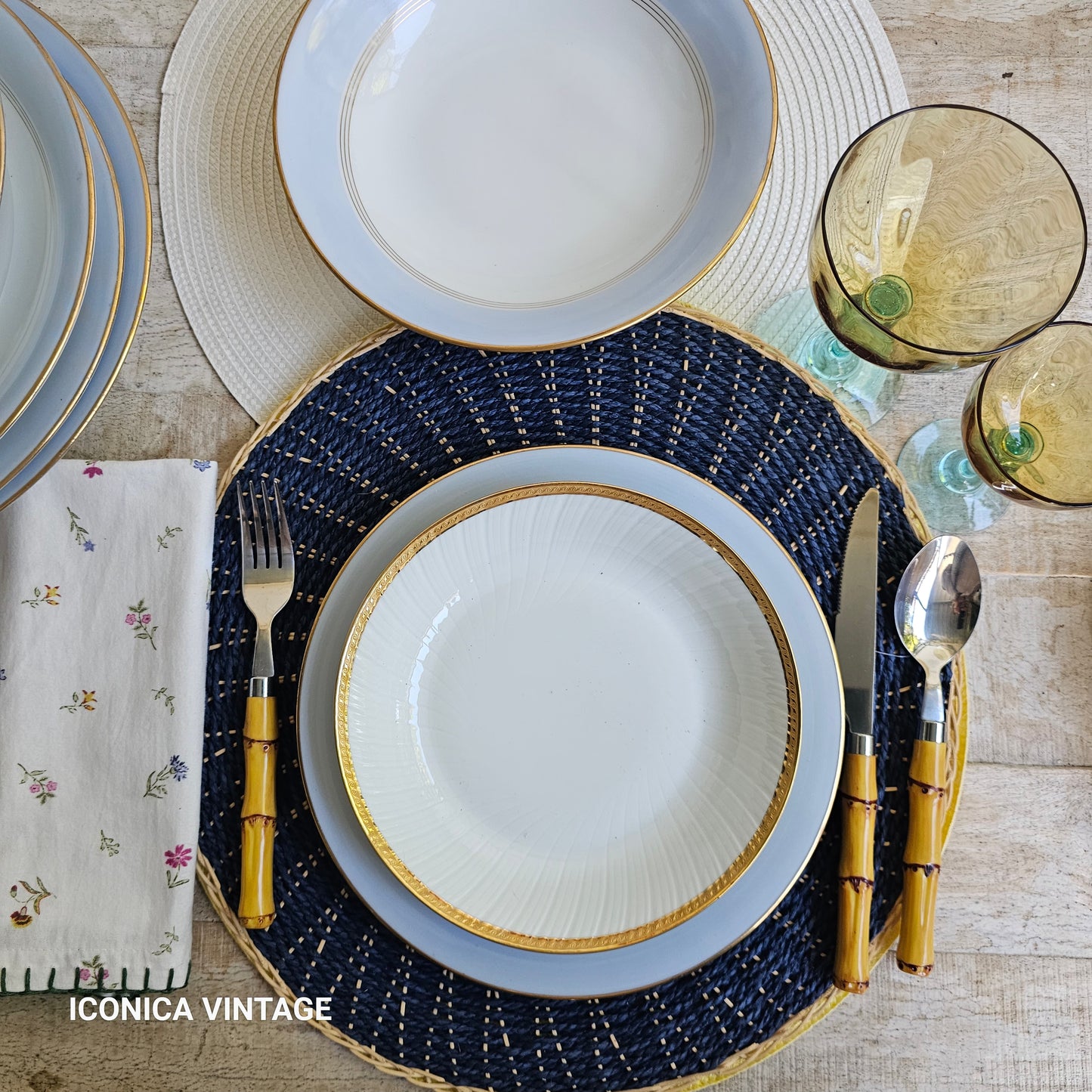 Vajilla de porcelana de Vierzon, años 30, color celeste