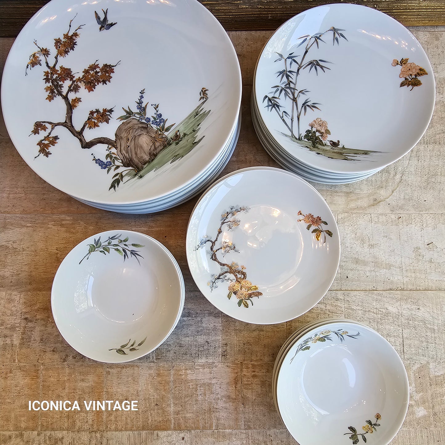 Vajilla de porcelana alemana pintada a mano con paisajes orientales