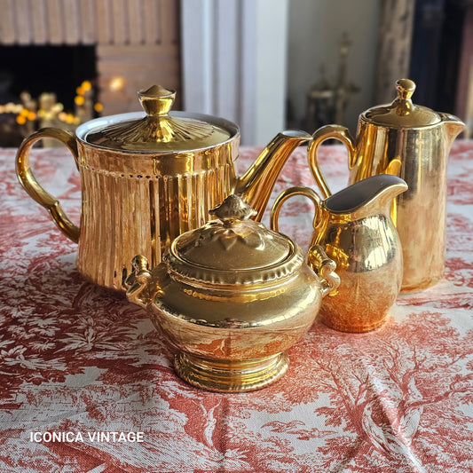 Servicio de té y café inglés dorado años 60
