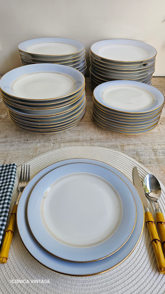 Vajilla de porcelana de Vierzon, años 30, color celeste