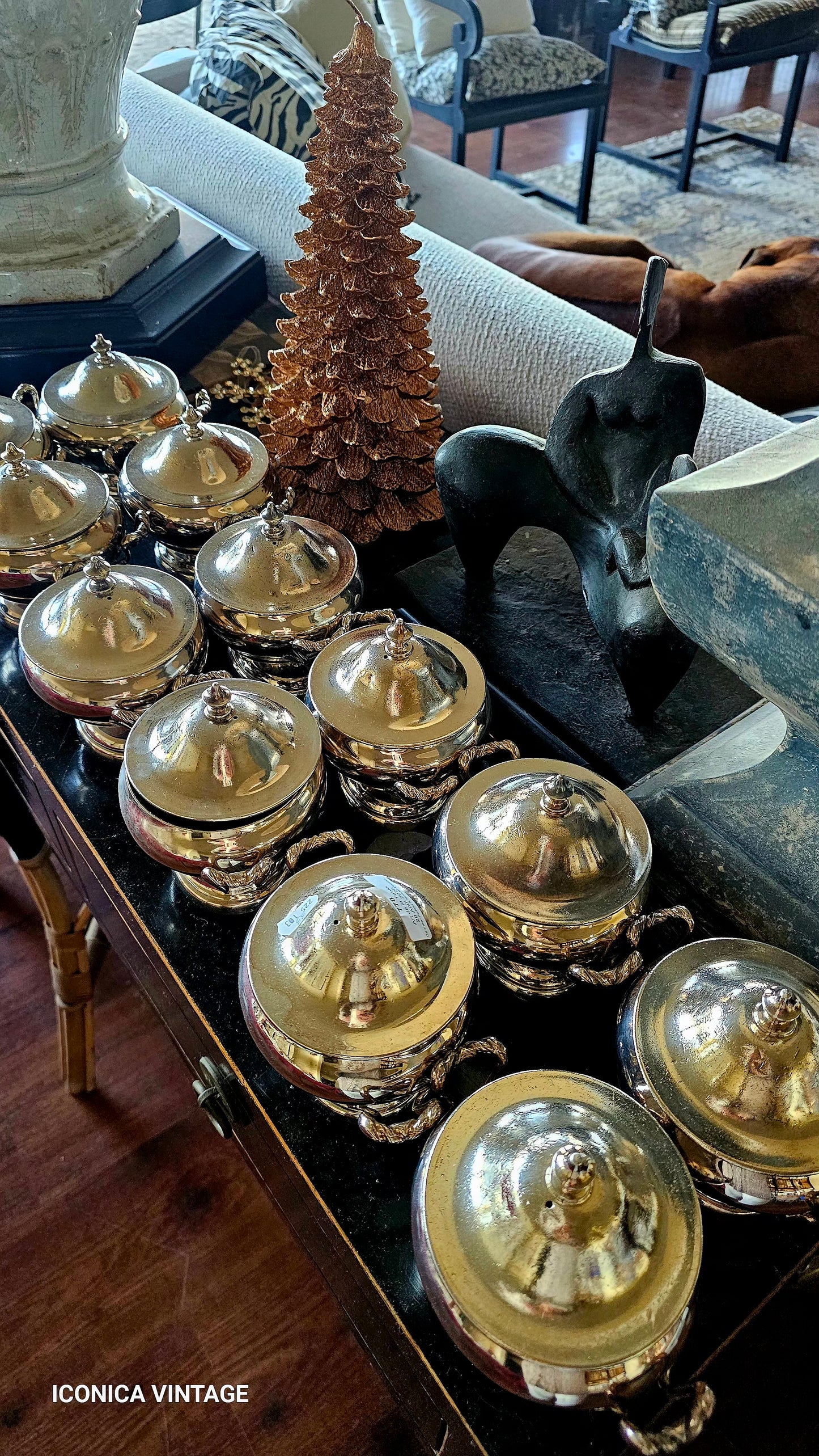 Gran Set de 12 juegos de mini soperas en metal argenté