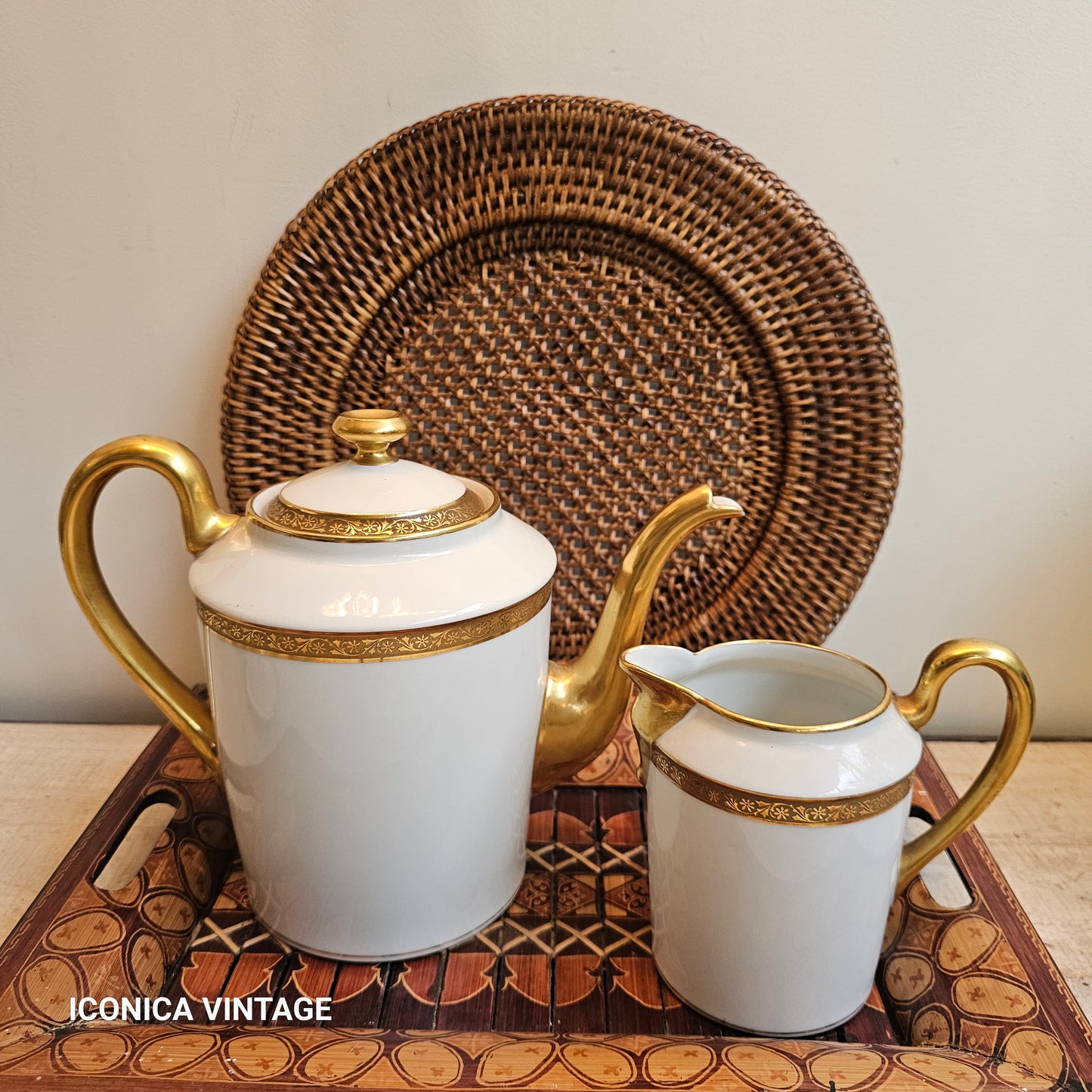 Juego de café DRB Limoges doble oro clásico