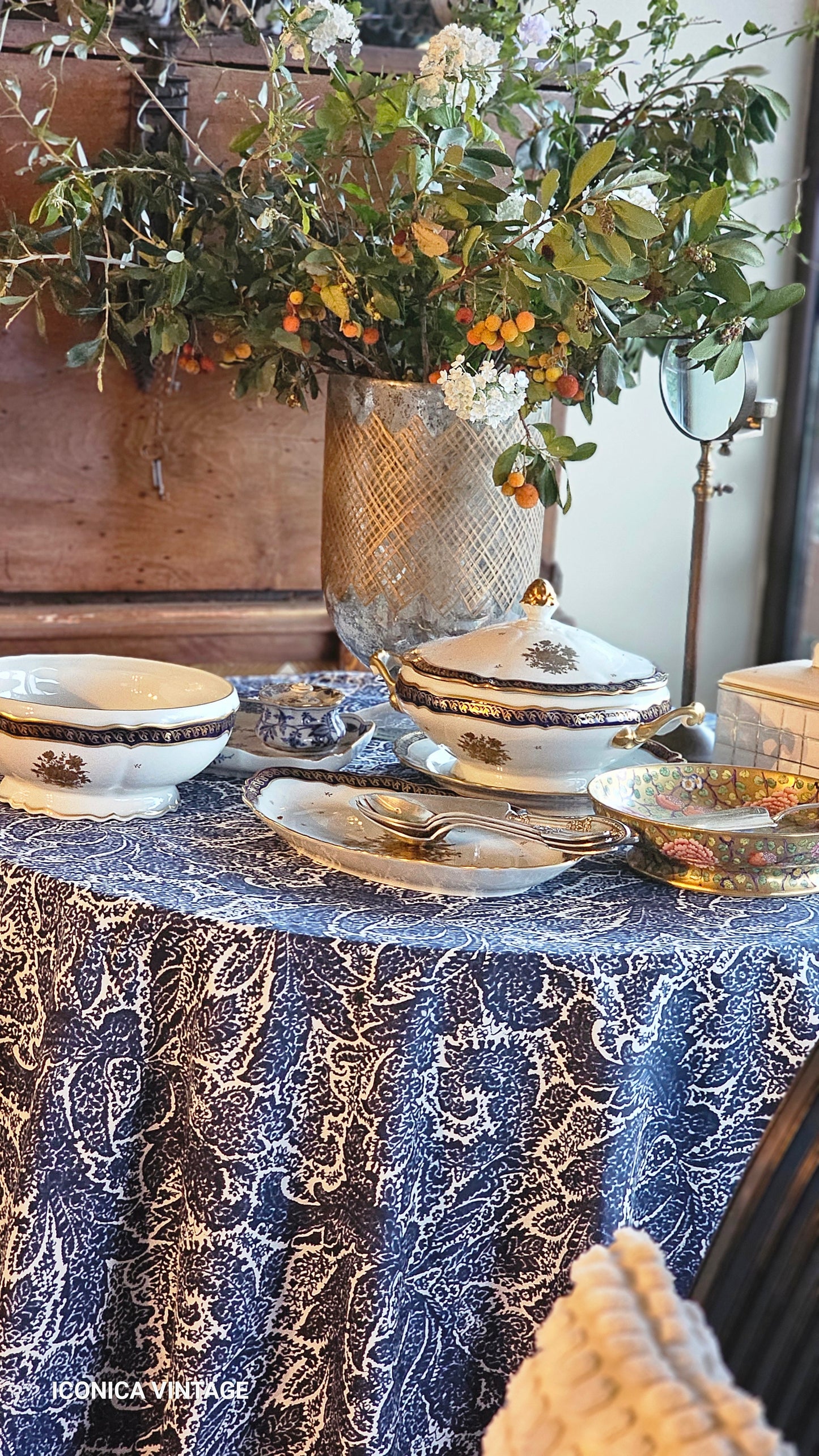 Vajilla de Limoges para 12 porcelana, oro y cobalto