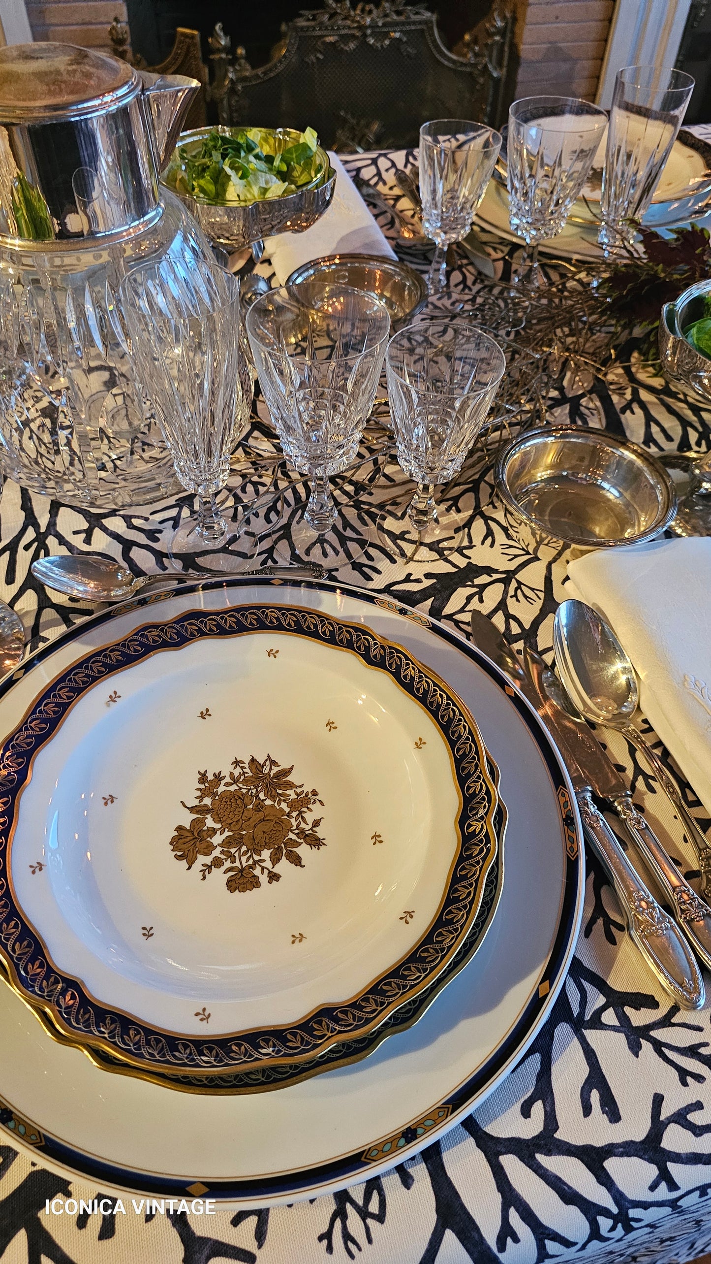 Vajilla de Limoges para 12 porcelana, oro y cobalto