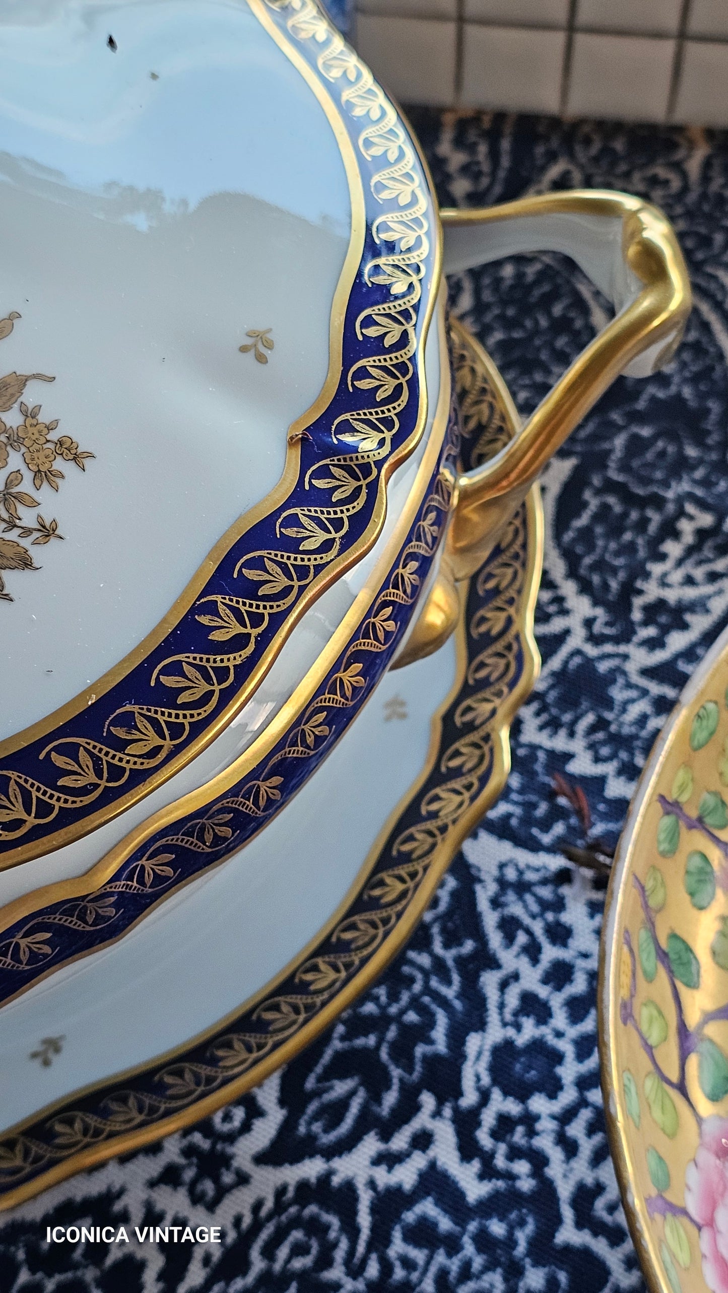 Vajilla de Limoges para 12 porcelana, oro y cobalto