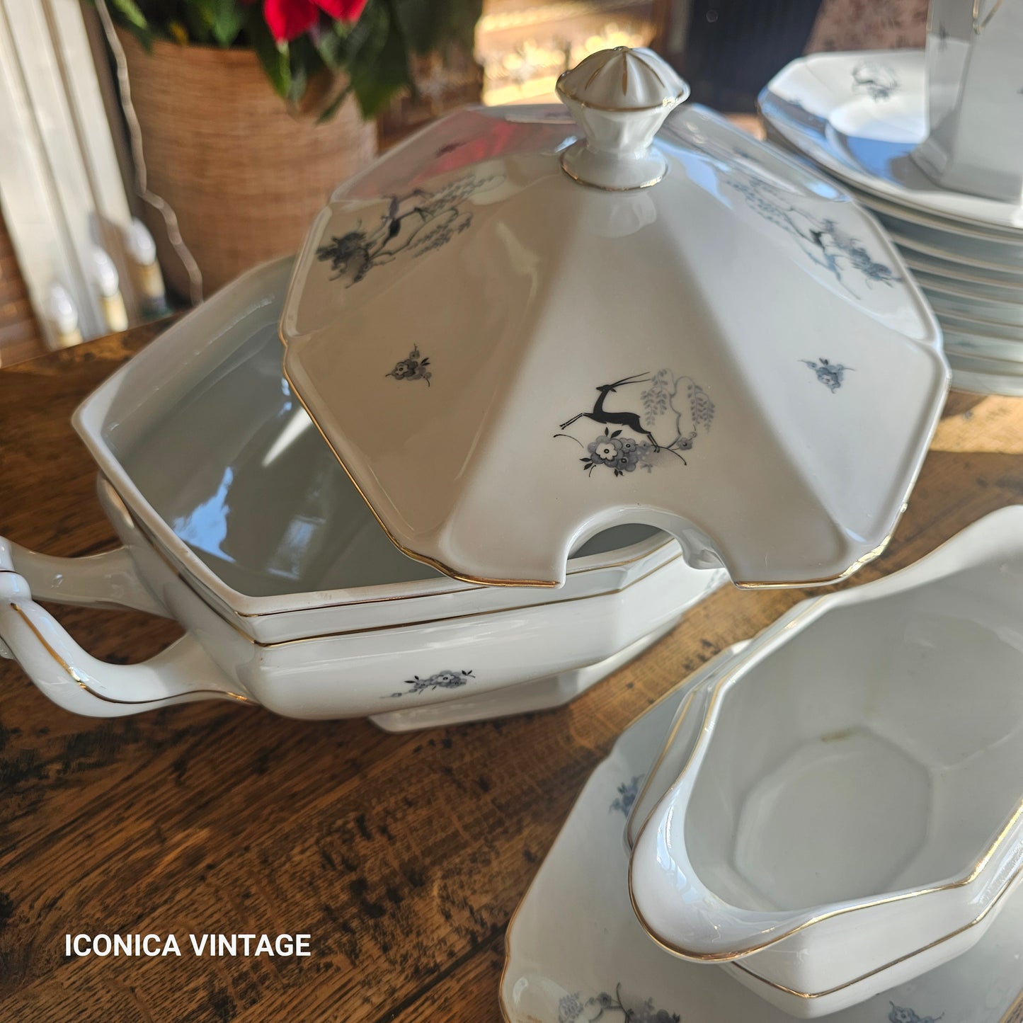 Vajilla de porcelana de Bohemia para 10 comensales Ciervos