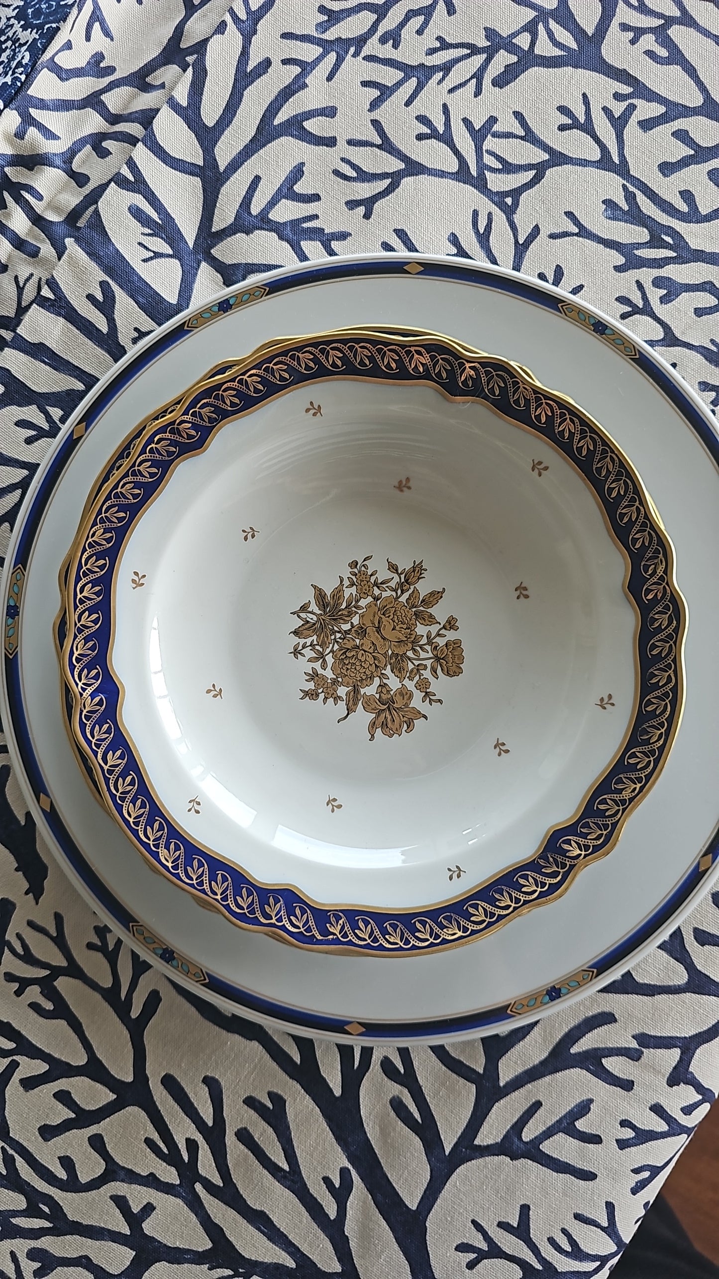 Vajilla de Limoges para 12 porcelana, oro y cobalto