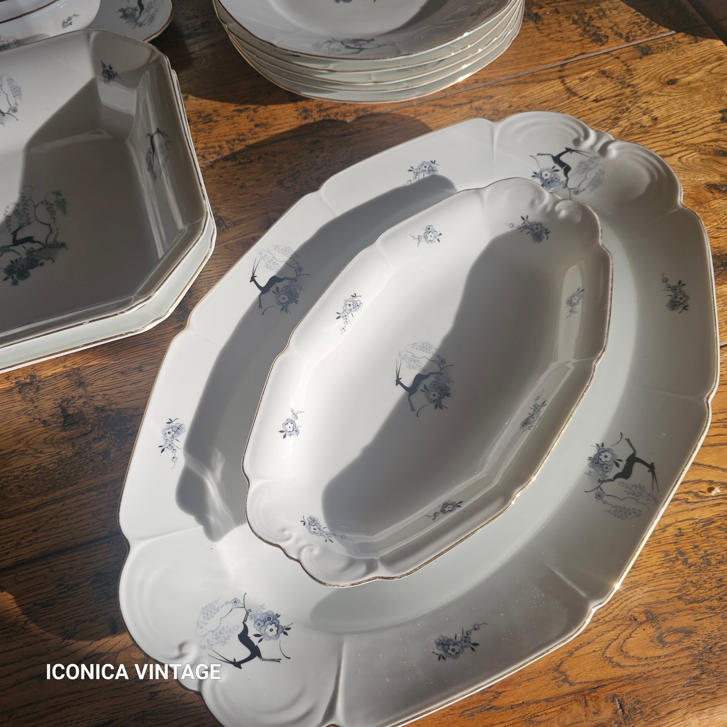 Vajilla de porcelana de Bohemia para 10 comensales Ciervos