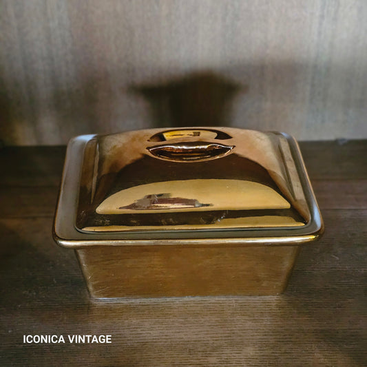Recipiente rectangular de porcelana esmaltada en oro