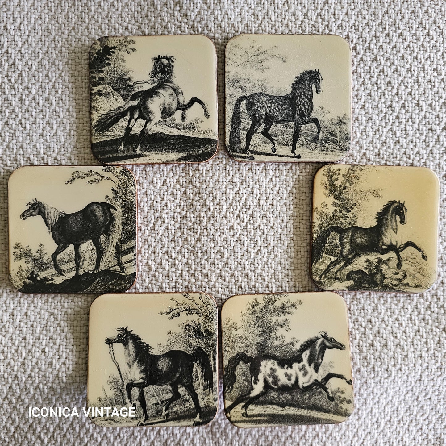 Juego de posavasos vintage con caballos
