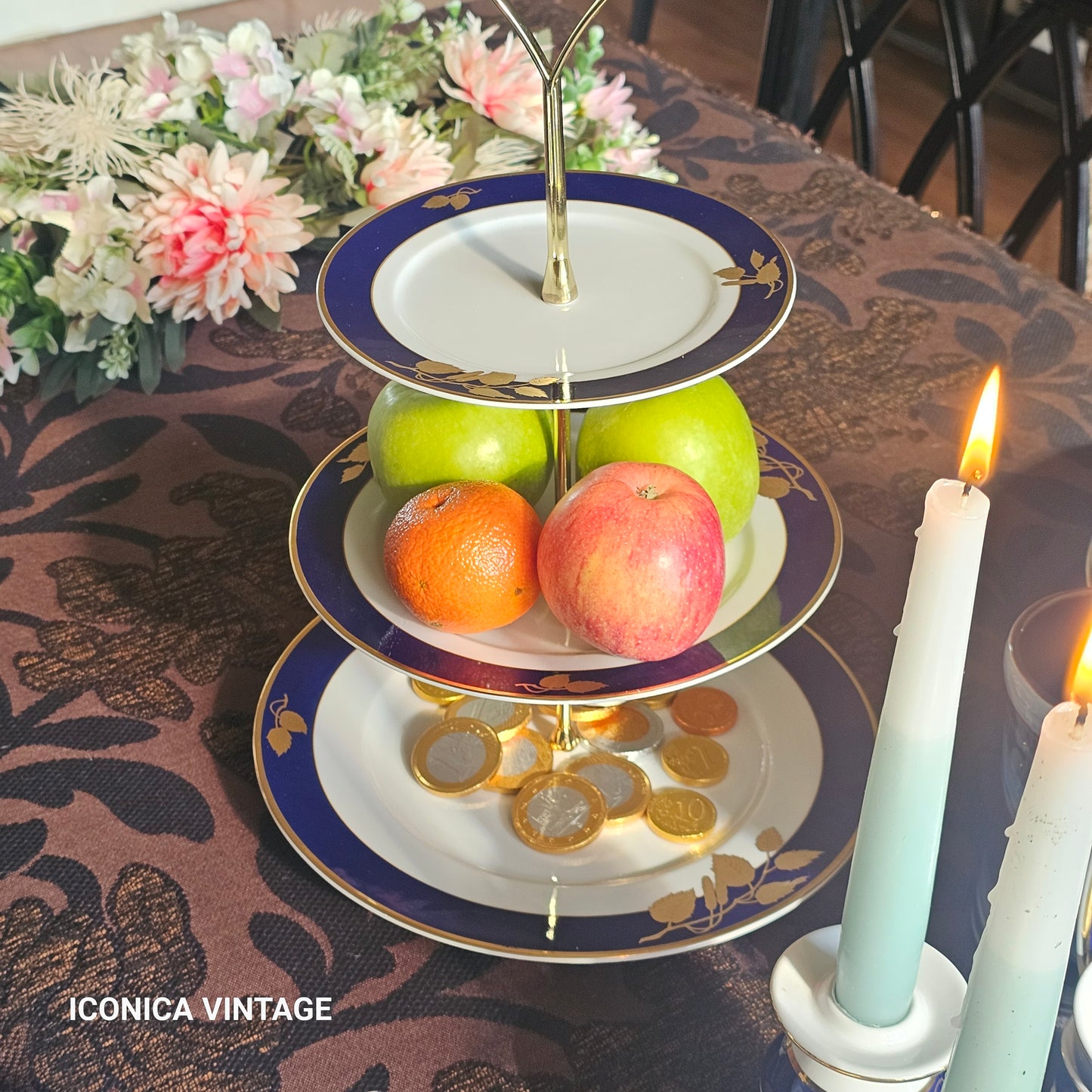 Vajilla classic, cobalto y oro