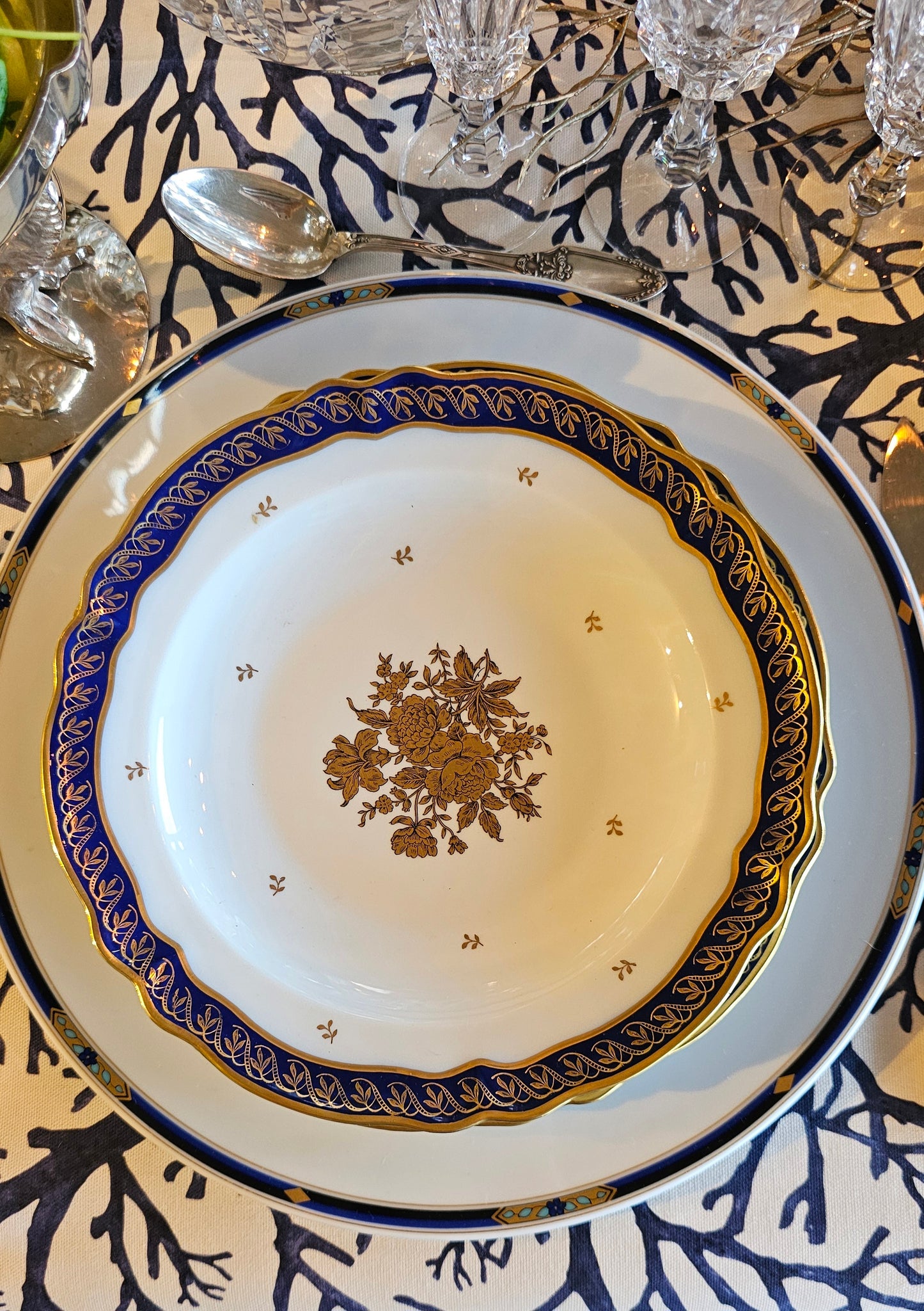 Vajilla de Limoges para 12 porcelana, oro y cobalto