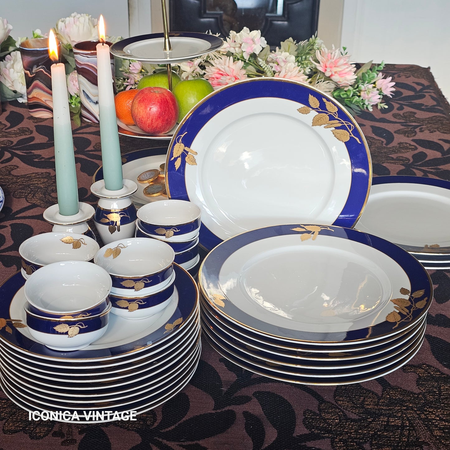 Vajilla classic, cobalto y oro