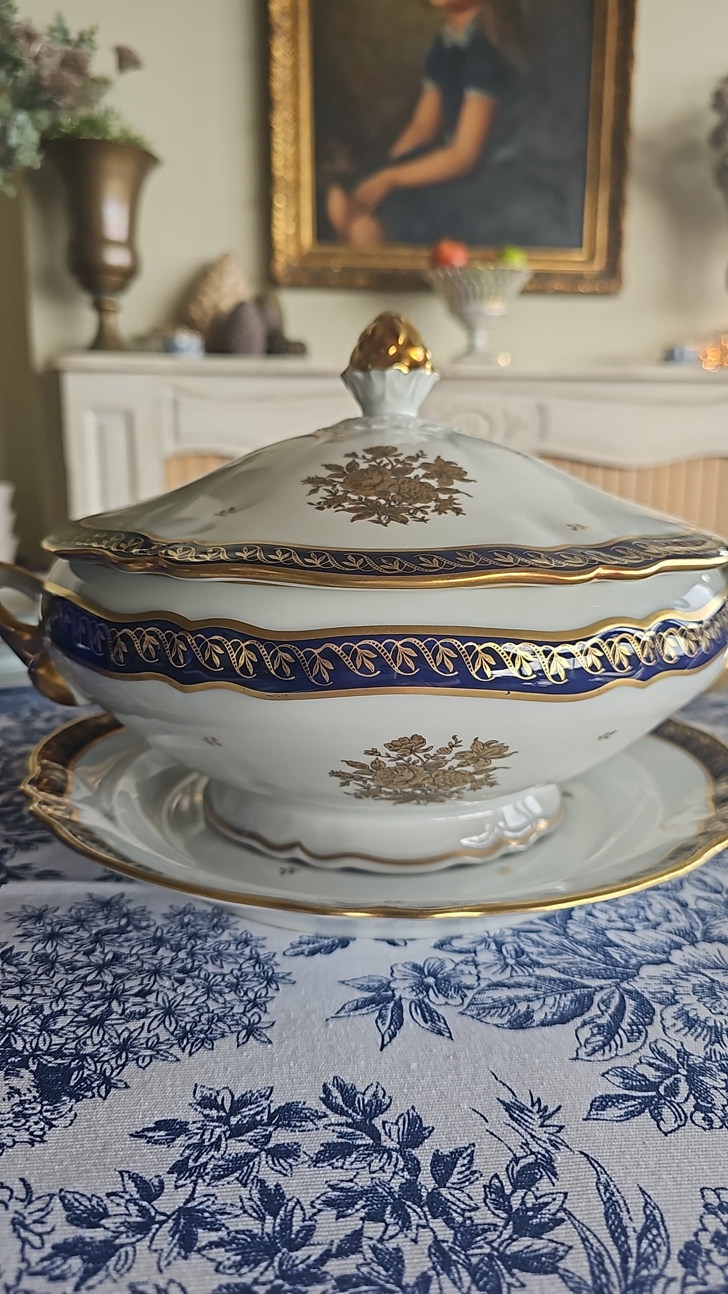 Vajilla de Limoges para 12 porcelana, oro y cobalto