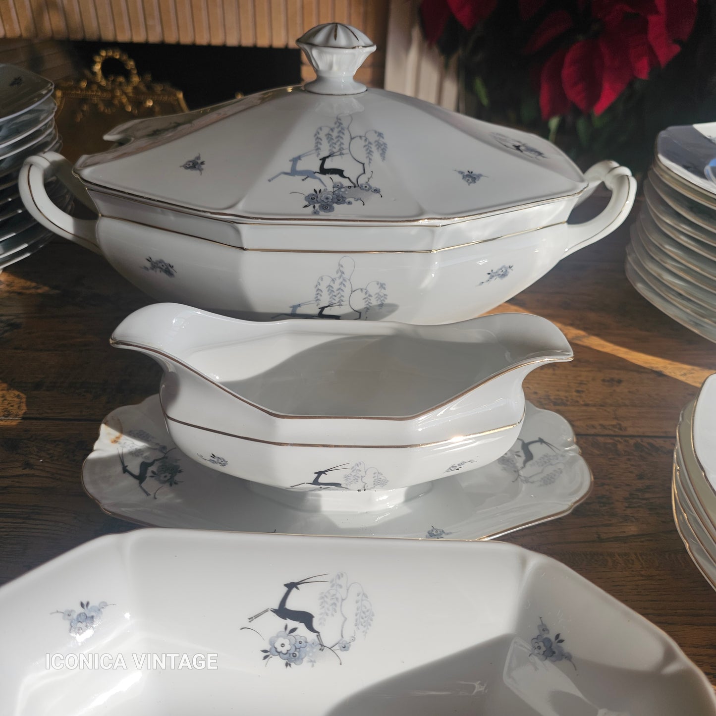 Vajilla de porcelana de Bohemia para 10 comensales Ciervos