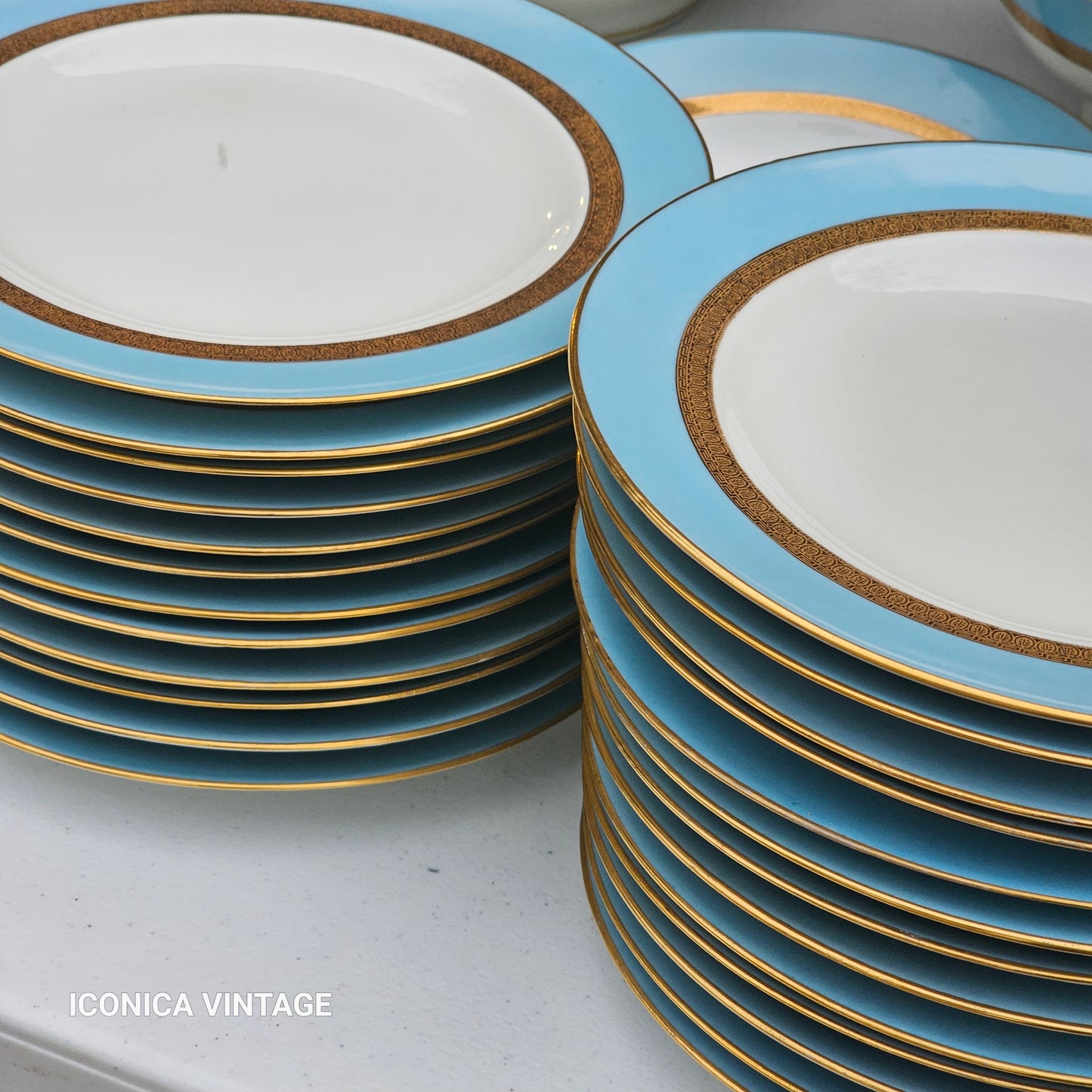 Servicio de cena Haviland color celeste