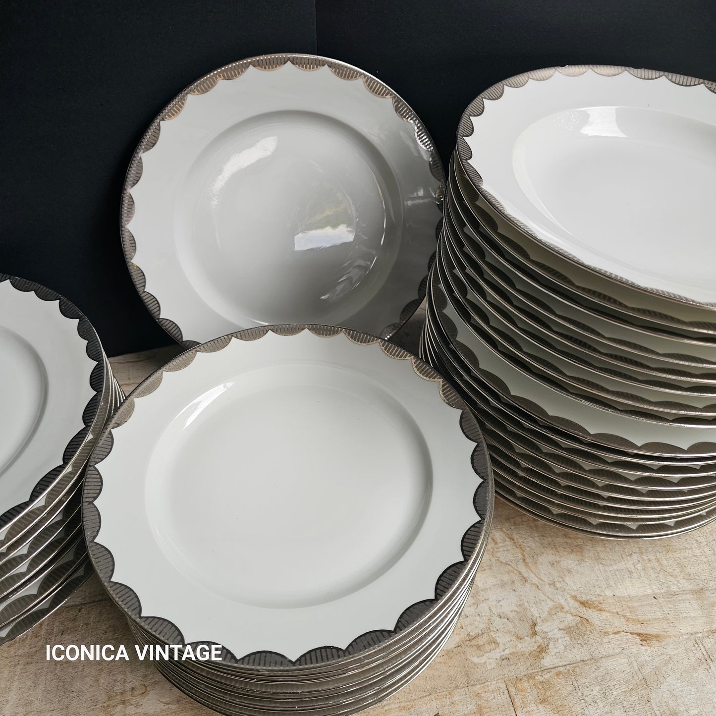 Vajilla festón plateado Lanternier art decó