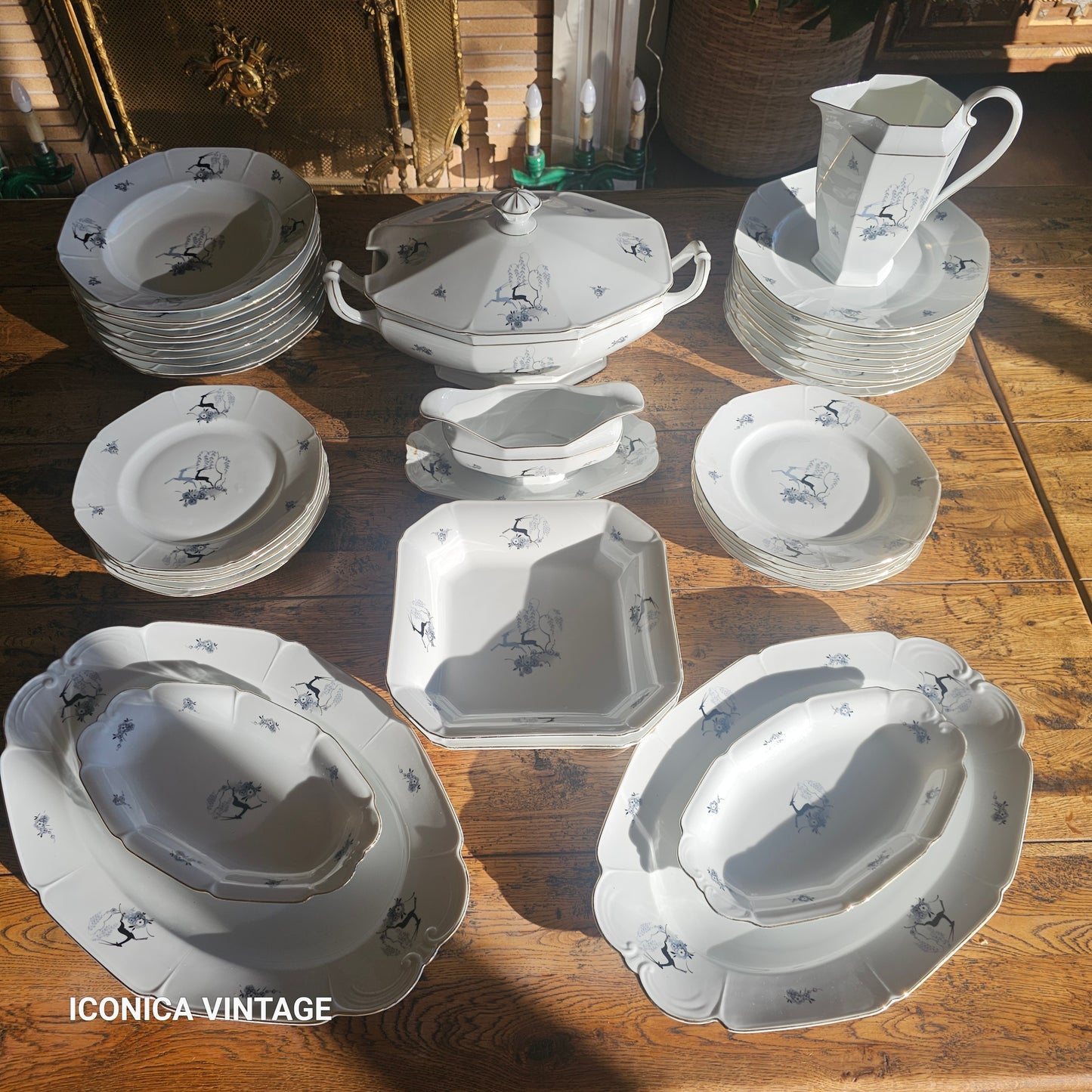 Vajilla de porcelana de Bohemia para 10 comensales Ciervos