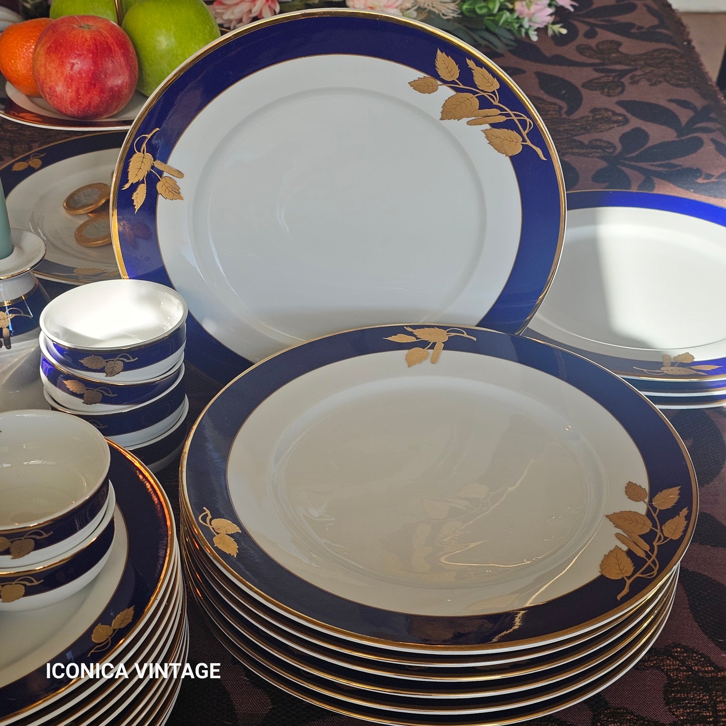 Vajilla classic, cobalto y oro