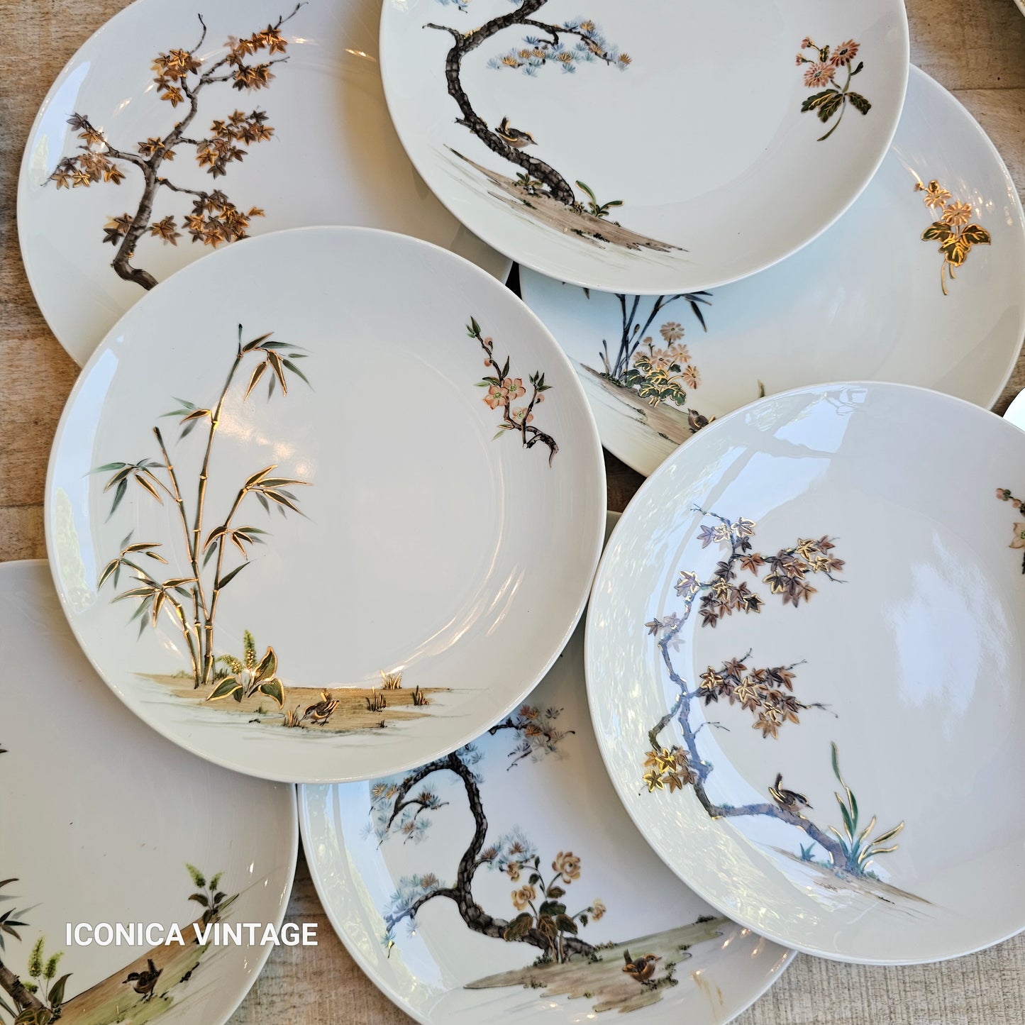 Vajilla de porcelana alemana pintada a mano con paisajes orientales