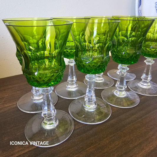 Juego de 8 copas de cristal verde de Lorraine de vino blanco