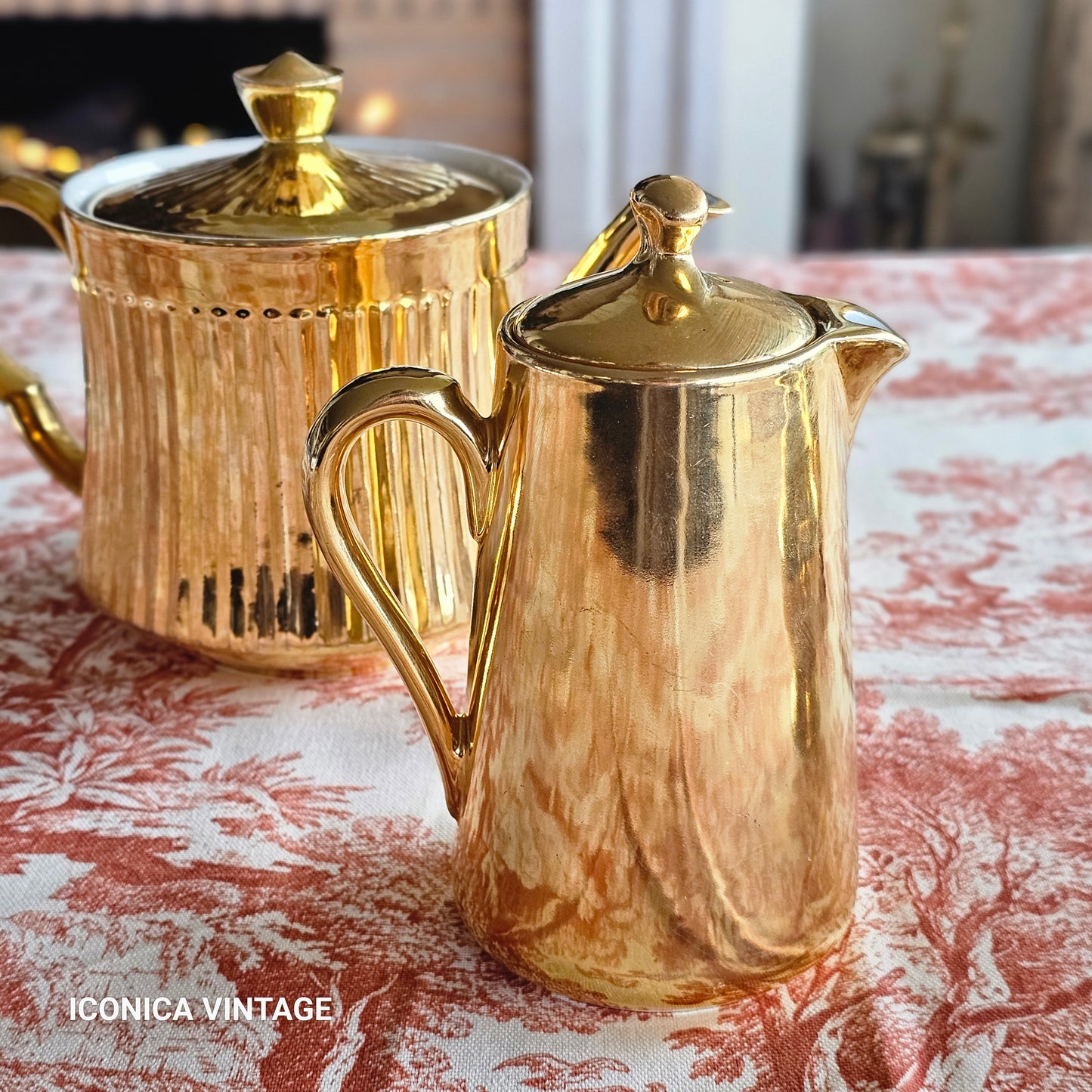 Servicio de té y café inglés dorado años 60
