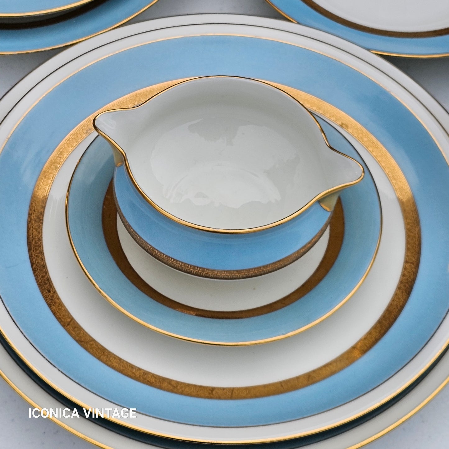 Servicio de cena Haviland color celeste