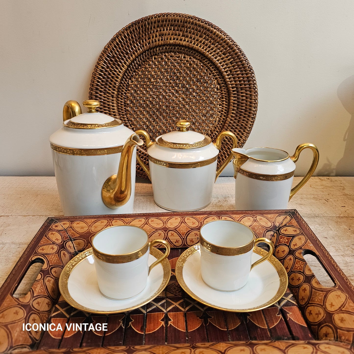 Juego de café DRB Limoges doble oro clásico