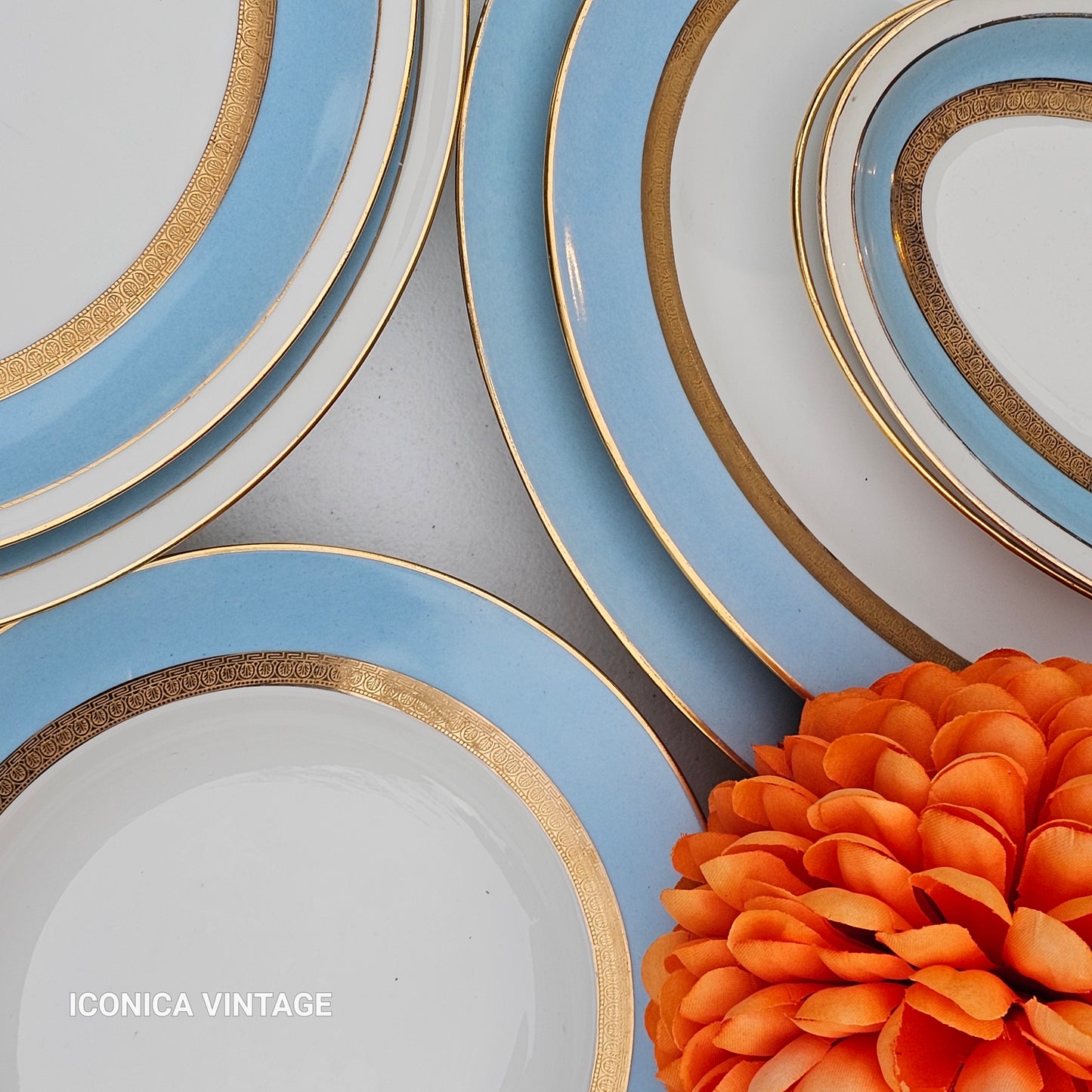 Servicio de cena Haviland color celeste