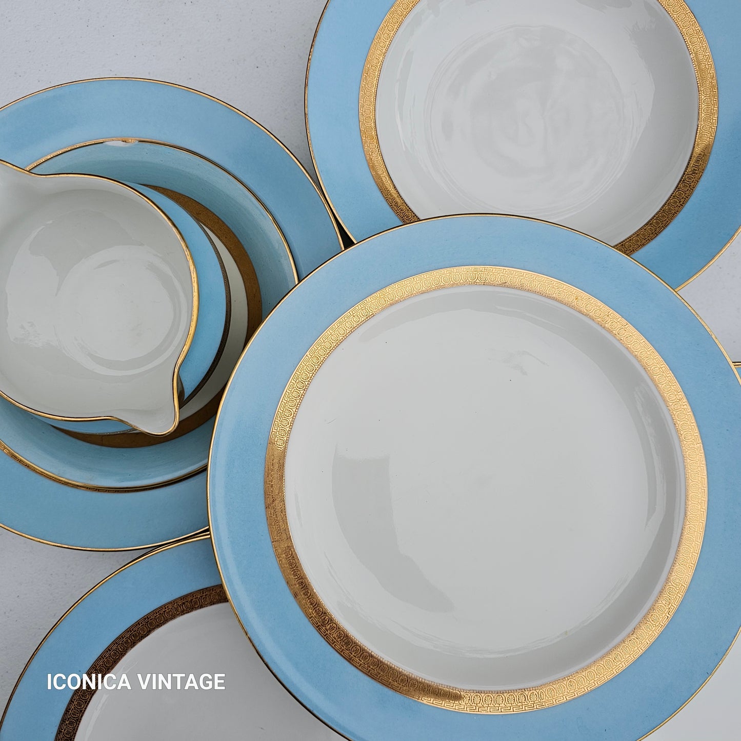 Servicio de cena Haviland color celeste