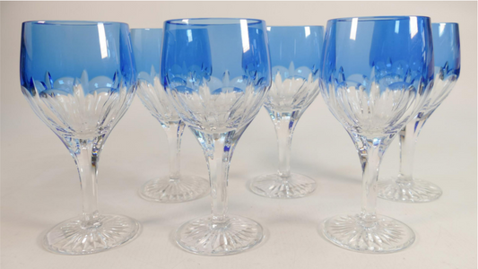 6 copas de vino, cristal azul, De Lamerie