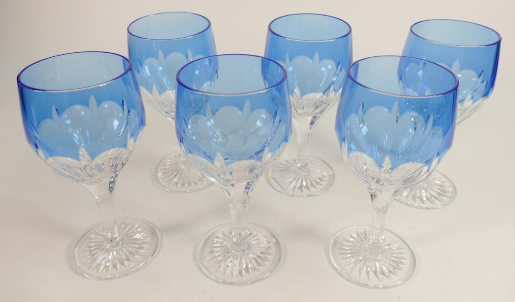 6 copas de vino, cristal azul, De Lamerie