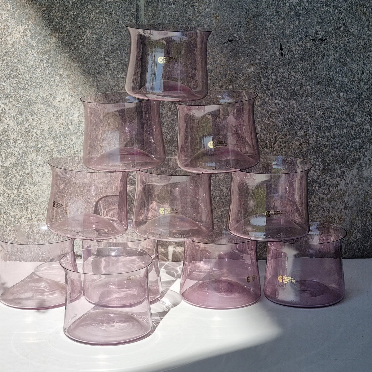 Copas de cristal de murano color violeta para postres