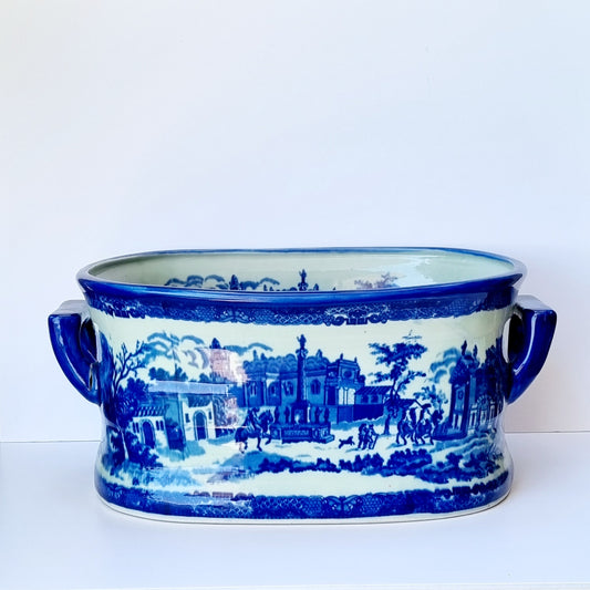 Gran jardinera inglesa transferware azul cobalto