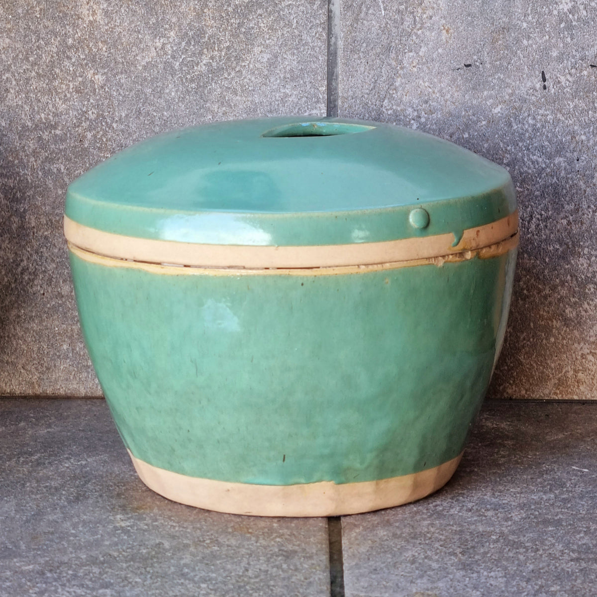 Gran macetero francés estilo oriental verde agua