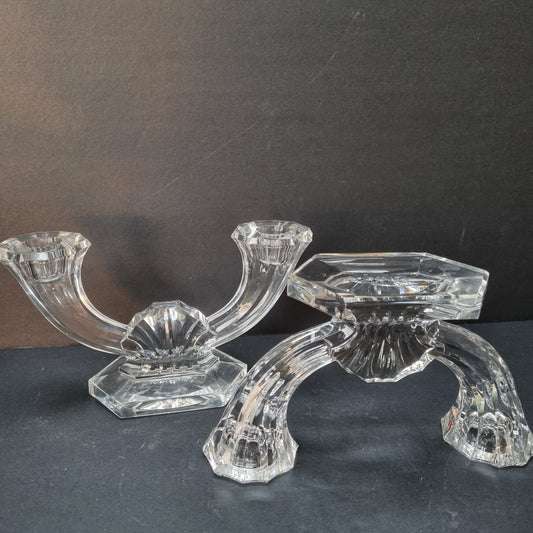 Pareja de candelabros de cristal Val Saint Lambert