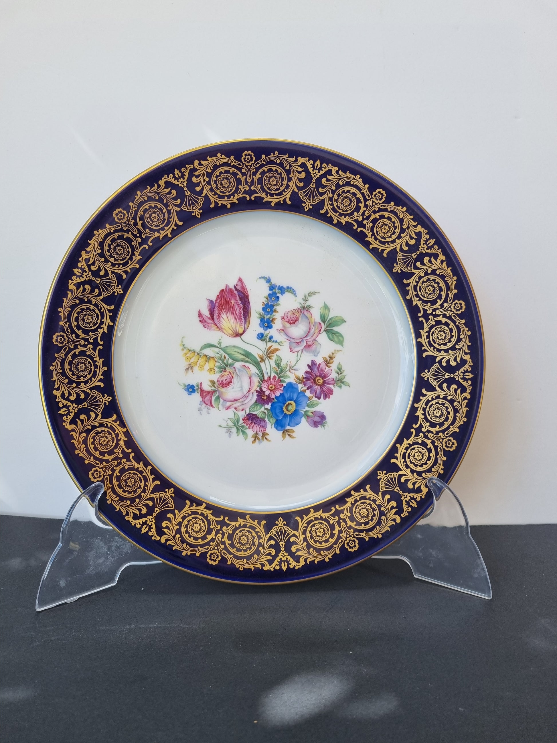 Platos llanos Rosenthal floral cobalto y oro