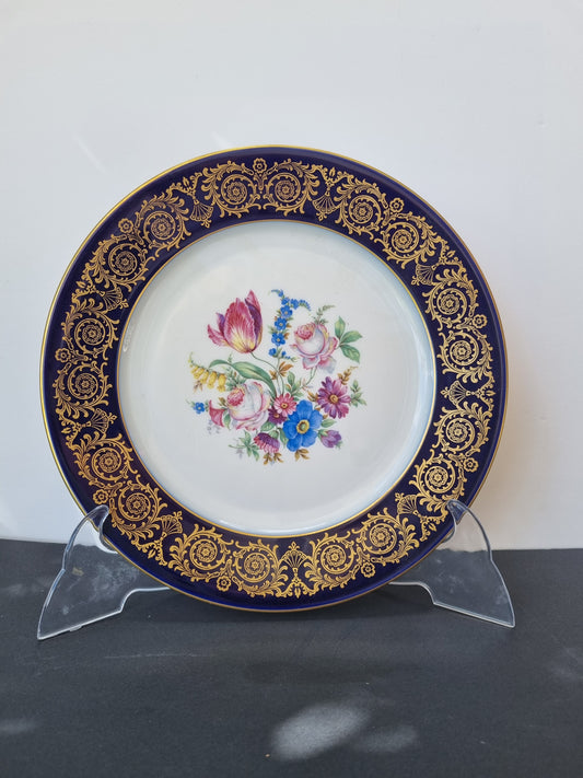 Platos llanos Rosenthal floral cobalto y oro