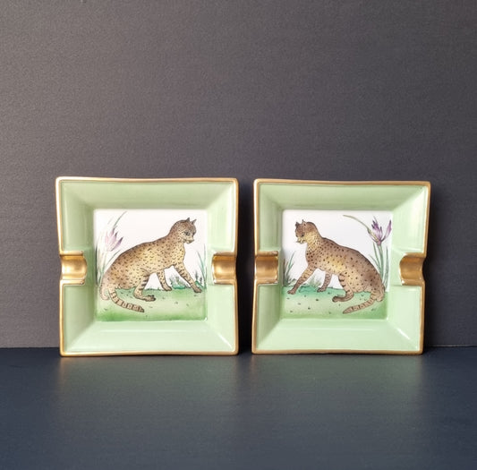 ceniceros porcelana de Limoges pintados a mano guepardos
