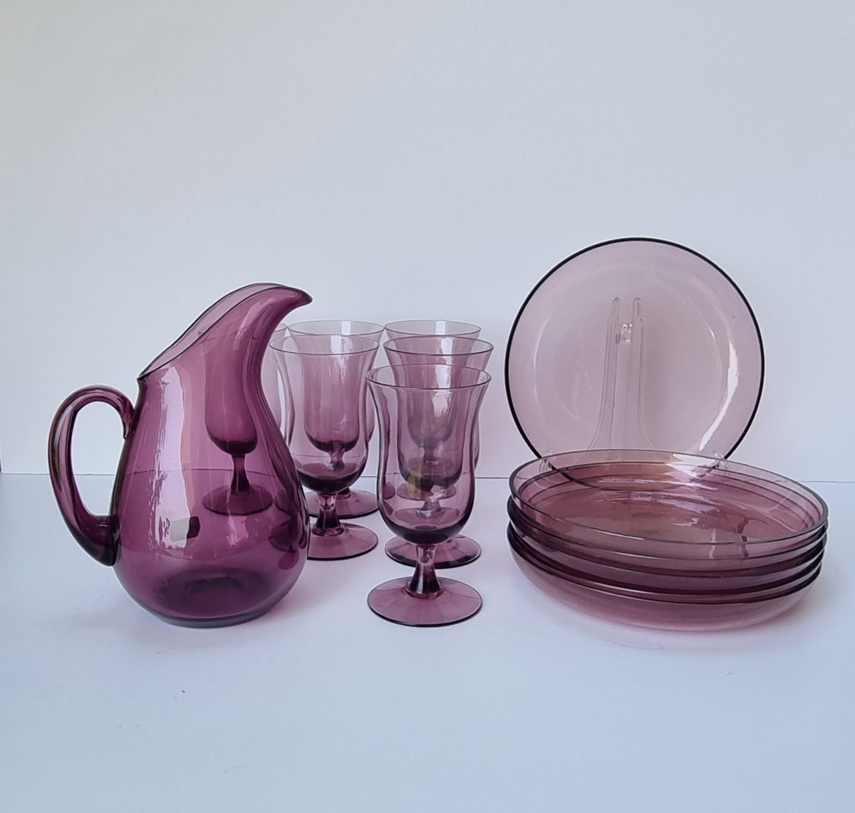 juego de cristal de borosilicato color malva
